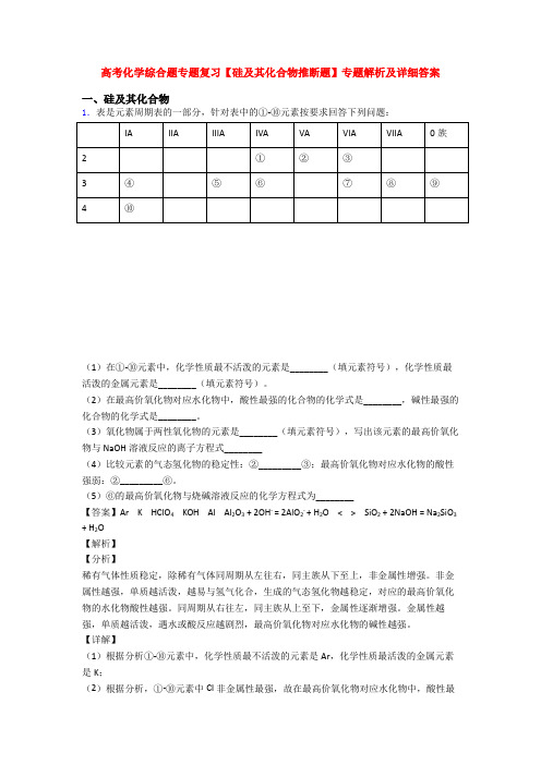 高考化学综合题专题复习【硅及其化合物推断题】专题解析及详细答案