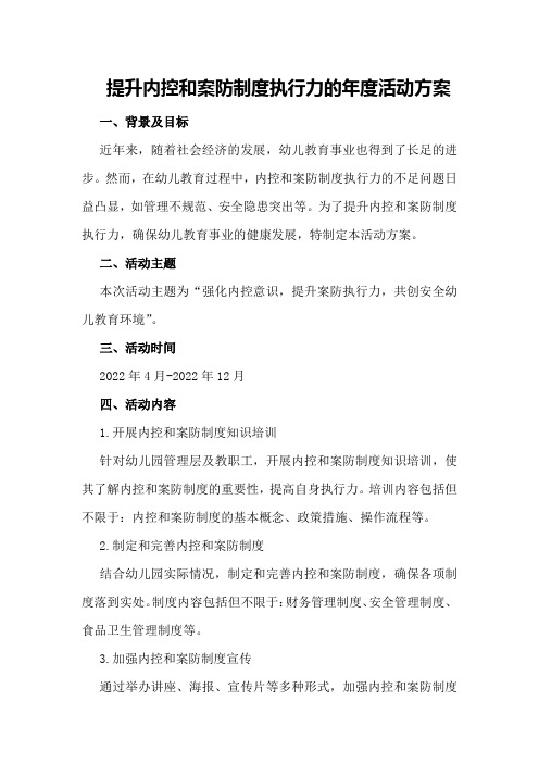 提升内控和案防制度执行力的年度活动方案