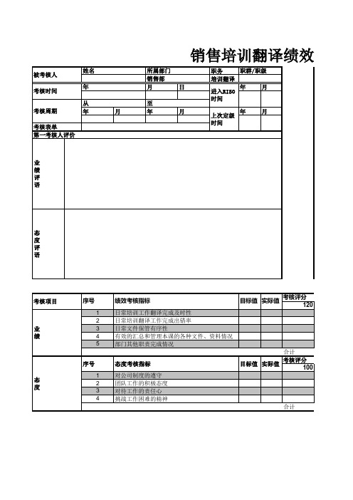 销售培训翻译绩效考核表