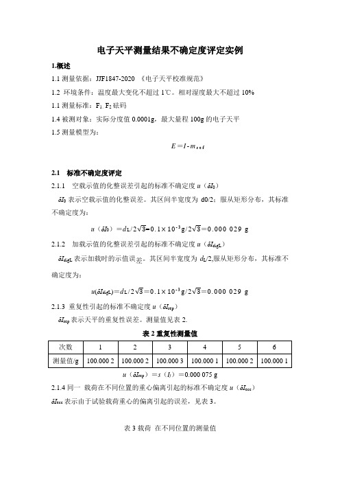 电子天平测量结果不确定度评定实例