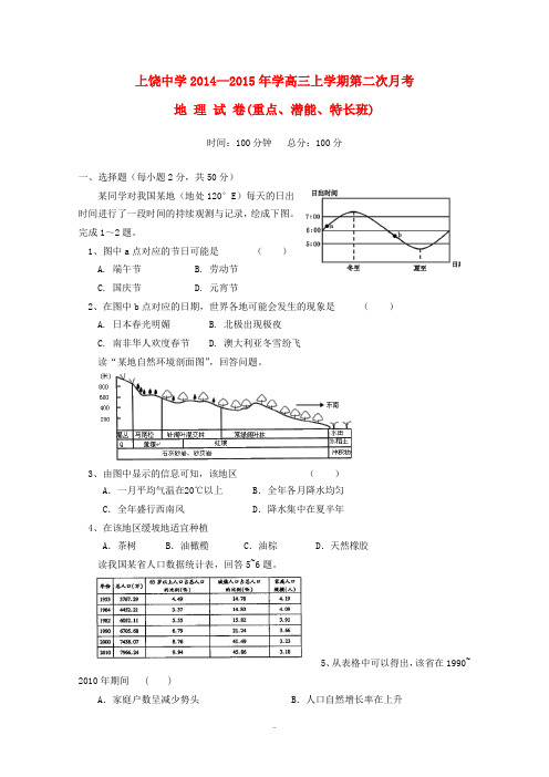 高三地理上学期第二次月考试题(重点、潜能、特长班)-人教版高三全册地理试题