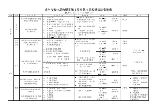 嵊州市教体局教研室第3周至第4周教研活动安排表