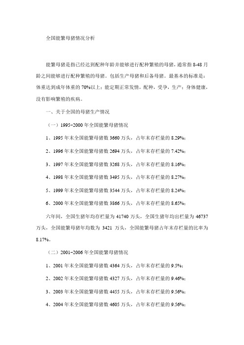 全国能繁母猪情况分析