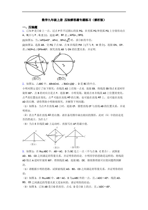 数学九年级上册 压轴解答题专题练习(解析版)