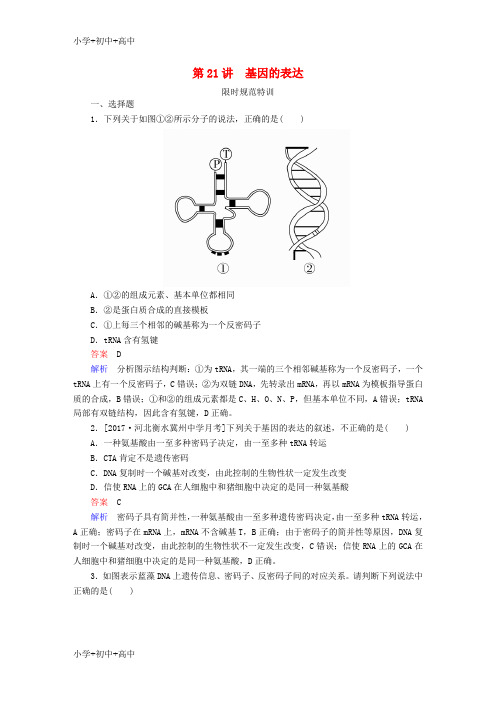 教育最新K12全国版2019版高考生物一轮复习第21讲基因的表达限时规范特训