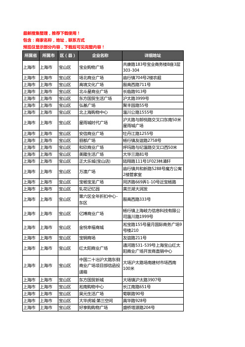 新版上海市上海市宝山区商场企业公司商家户名录单联系方式地址大全88家