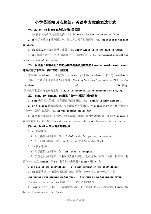 小学英语知识点总结：英语中方位的表达方式