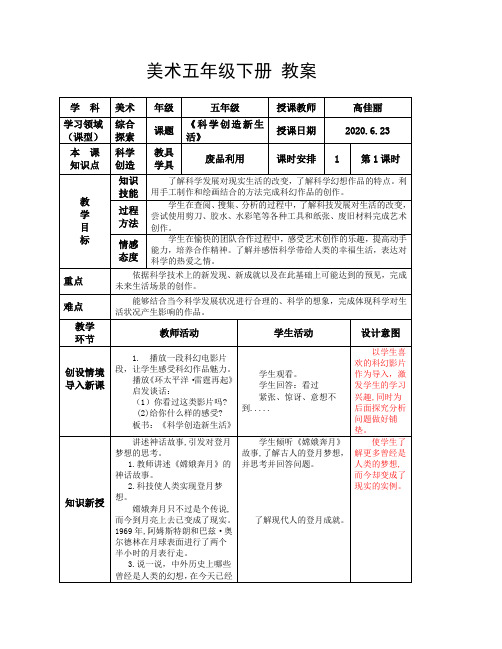 人美版五年级下册教案20课五年级下