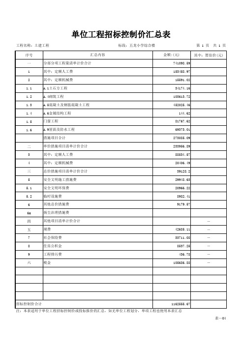 土建工程预算表