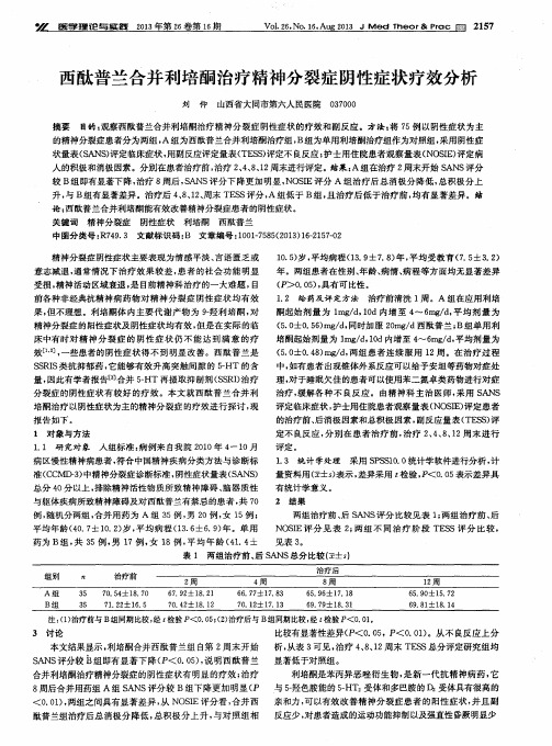 西酞普兰合并利培酮治疗精神分裂症阴性症状疗效分析