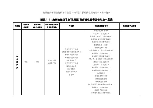 安徽高等职业院校各专业类双师型教师岗位资格证书对