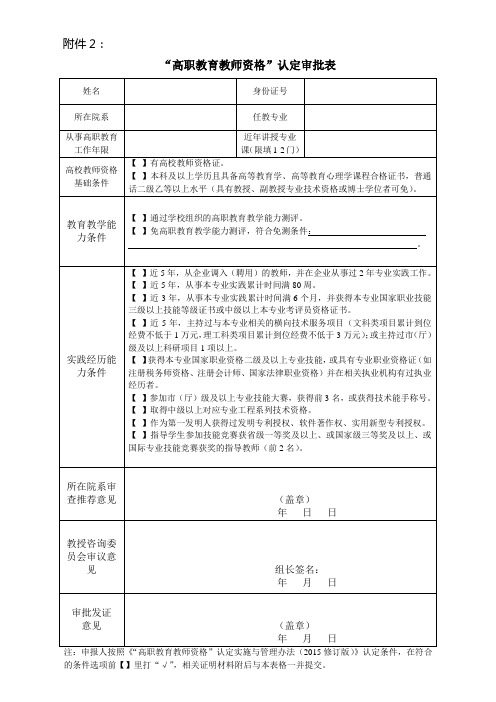 高职教育教师资格认定审批表