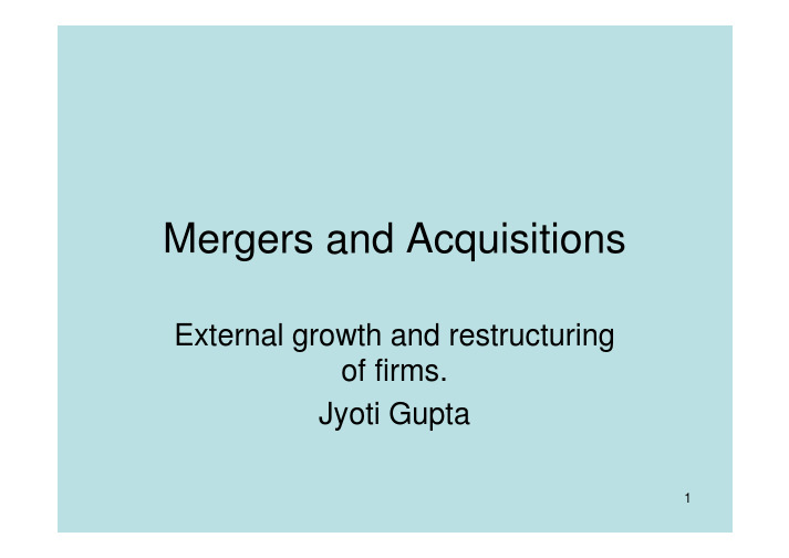 Mergers and Acquisitions