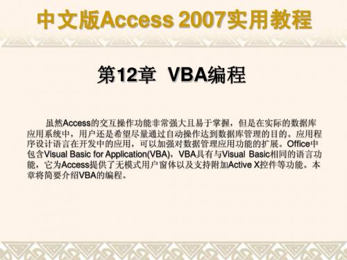 Access2007实用教程_第12章  VBA编程