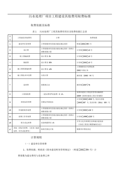 污水处理厂工程其他费用取费标准、计算规则