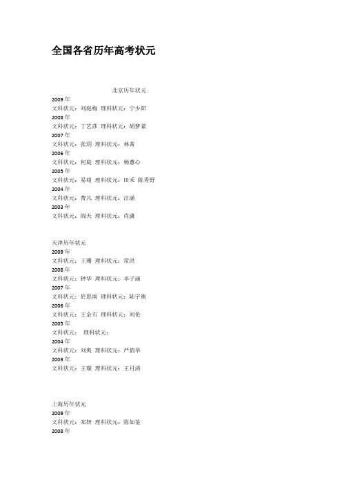 全国各省历年高考状元