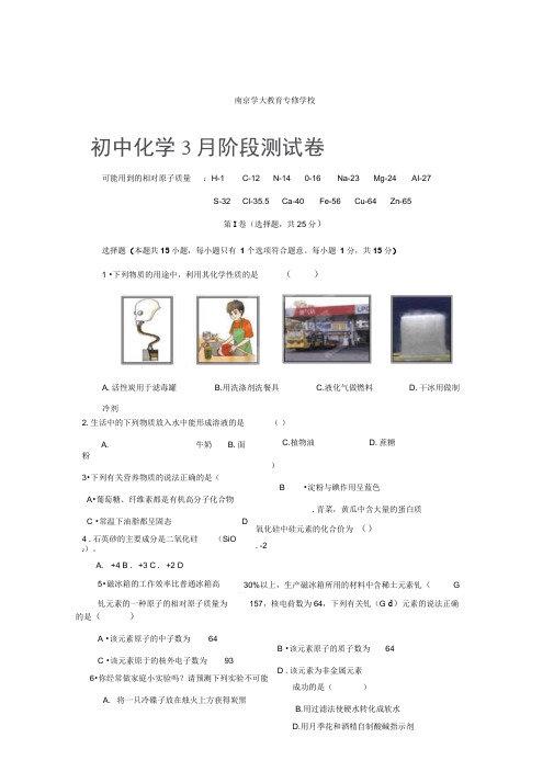 江苏省南京学大教育专修学校2013届九年级3月月考化学试题解读