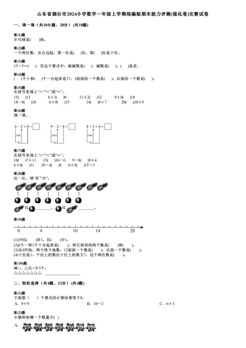 山东省烟台市2024小学数学一年级上学期统编版期末能力评测(强化卷)完整试卷