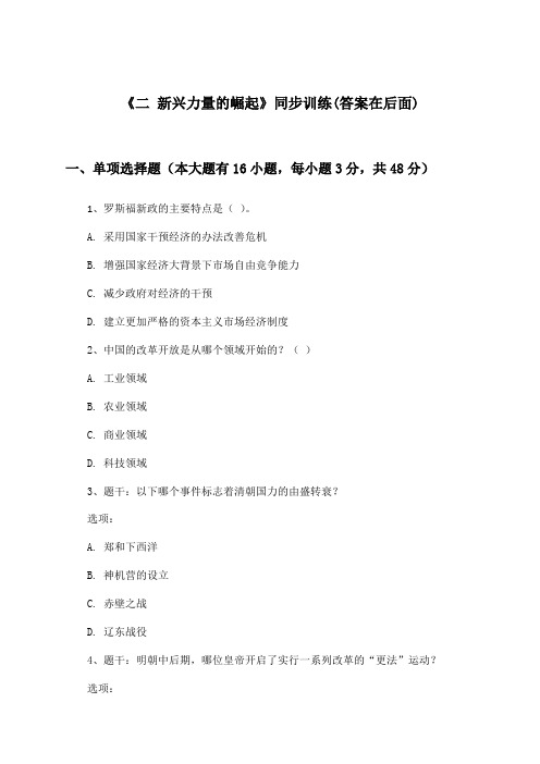 《二 新兴力量的崛起》(同步训练)高中历史必修第一册_人民版_2024-2025学年