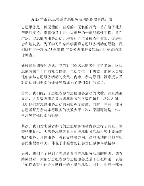 A-25学雷锋,三关爱志愿服务活动组织要素统计表