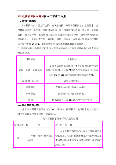 SBS改性沥青防水卷材防水工程施工方案