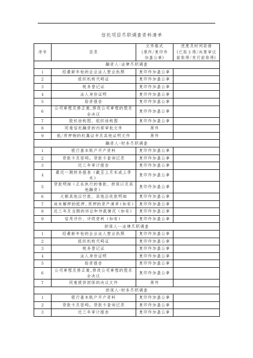 信托项目尽调清单