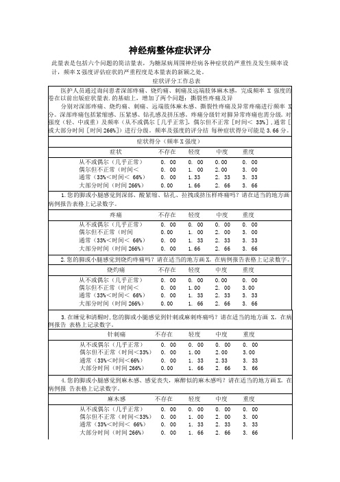 神经病整体症状评分