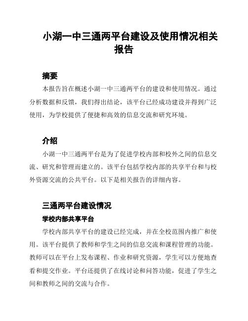 小湖一中三通两平台建设及使用情况相关报告