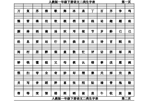 人教版一年级下册语文二类生字表