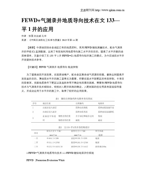 FEWD+气测录井地质导向技术在文133—平1井的应用