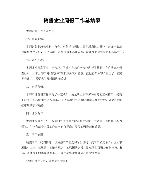 销售企业周报工作总结表