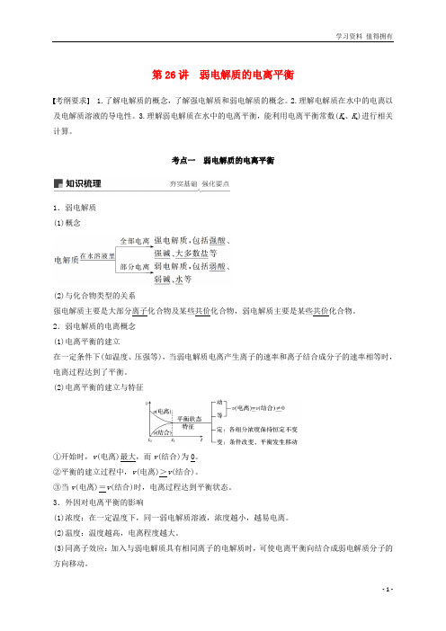 「精品」高考化学一轮综合复习 第八章 水溶液中的离子平衡 水溶液中的离子平衡 第26讲 弱电解质的电离平衡