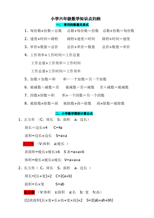 小学六年级数学知识点归纳