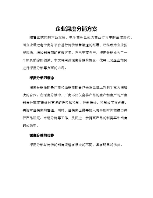 企业深度分销方案