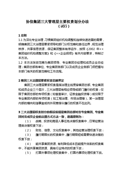 协信集团三大管理层主要权责划分办法