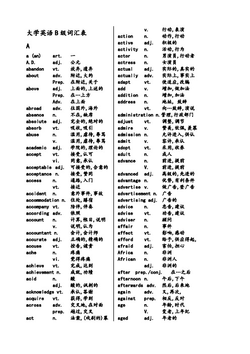 高等学校英语应用能力考试B级词汇表