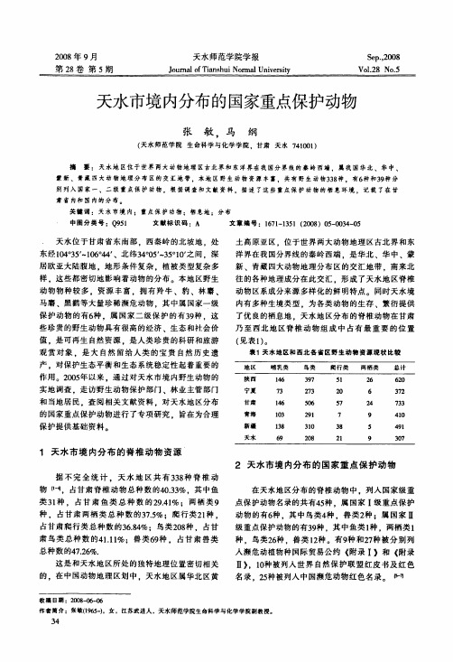 天水市境内分布的国家重点保护动物