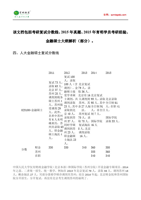 2015年中国人民大学金融硕士考研复试分数线参考书目考研真题考研笔记考试大纲招生简章考研辅导复试真题7