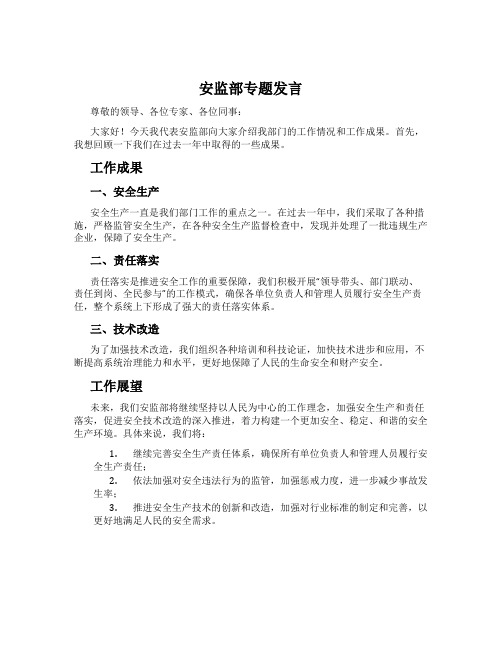 安监部专题发言