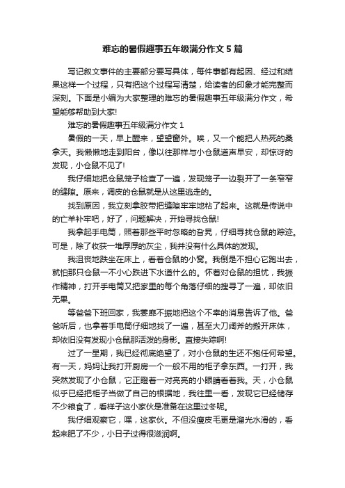 难忘的暑假趣事五年级满分作文5篇