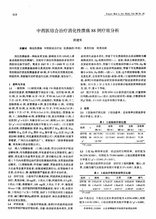 中西医结合治疗消化性溃疡88例疗效分析