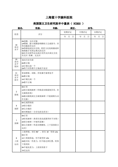 美国国立卫生研究院卒中量表( NIHSS )