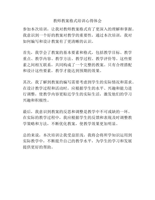 教师教案格式培训心得体会