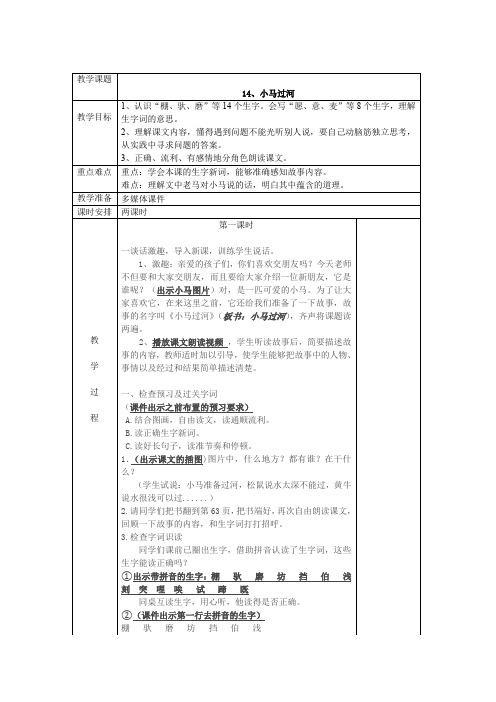 最新部编二年级下册语文表格教案：14.小马过河(优质教案)2018春