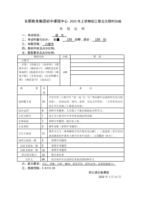 【命题说明】长郡集团 2020年上学期五限