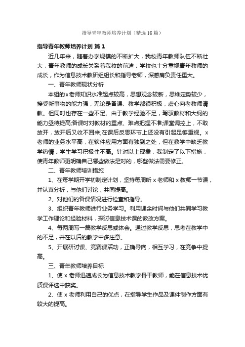 指导青年教师培养计划（精选16篇）