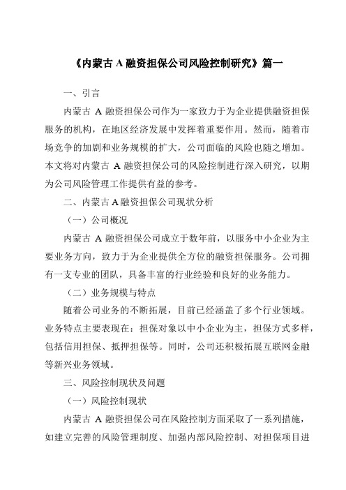 《内蒙古A融资担保公司风险控制研究》范文