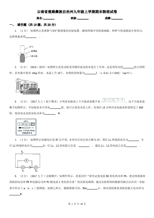 云南省楚雄彝族自治州九年级上学期期末物理试卷