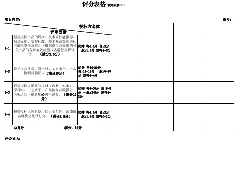 评分表格(木制家具)