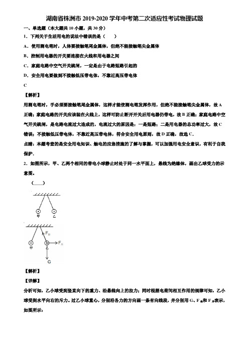 湖南省株洲市2019-2020学年中考第二次适应性考试物理试题含解析